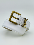 Saint Laurent Monogram Leather Belt – Antique Gold Logo