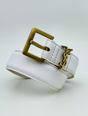 Saint Laurent Monogram Leather Belt – Antique Gold Logo