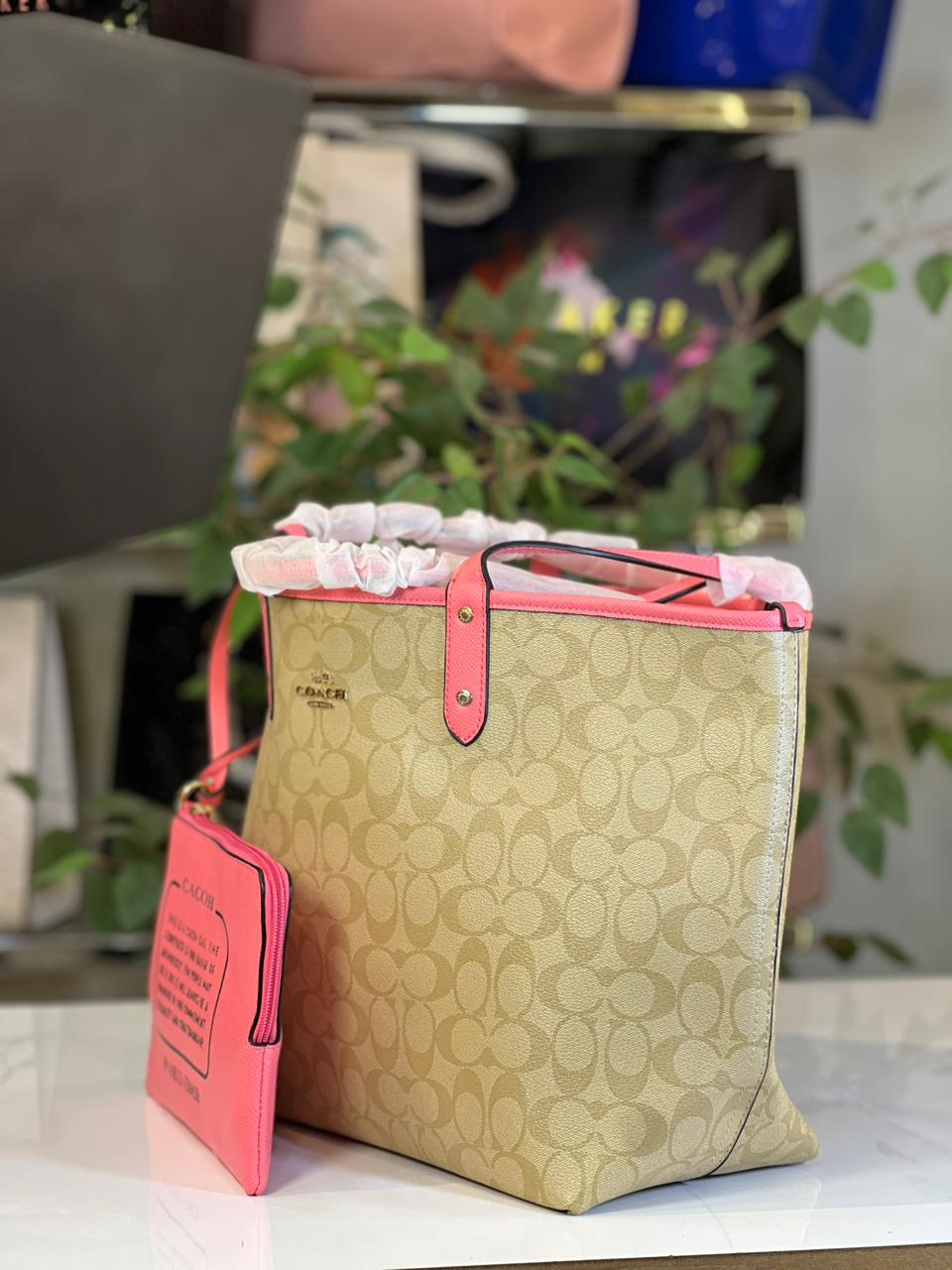 Coach-tote bag-Pink reversiabl