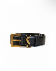 Saint Laurent Monogram Leather Belt – Antique Gold Logo