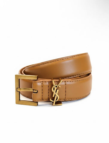 Saint Laurent Monogram Leather Belt – Antique Gold Logo