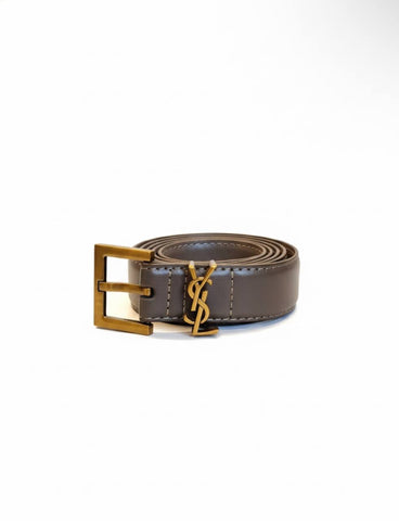 Saint Laurent Monogram Leather Belt – Antique Gold Logo
