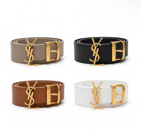 Saint Laurent Monogram Leather Belt – Antique Gold Logo