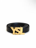 Saint Laurent YSL Bold Logo Leather Belt – Gold & Silver Buckle
