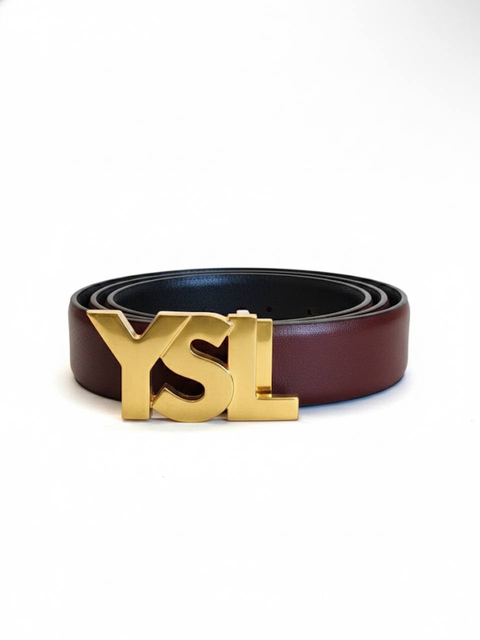 Saint Laurent YSL Bold Logo Leather Belt – Gold & Silver Buckle