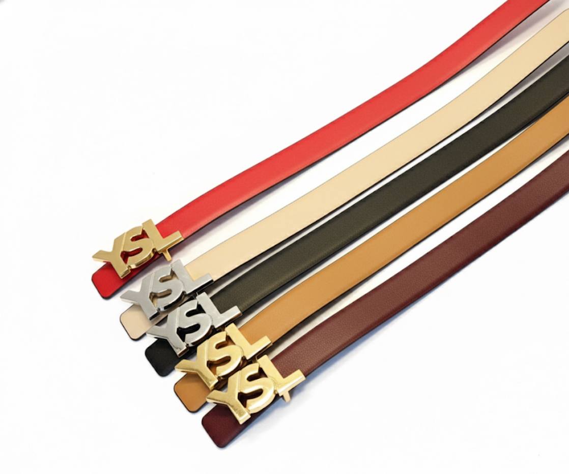 Saint Laurent YSL Bold Logo Leather Belt – Gold & Silver Buckle