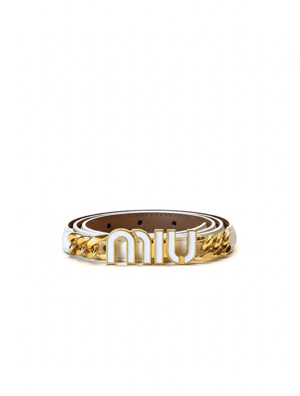 Miu Miu Leather Belt – White with Gold Chain