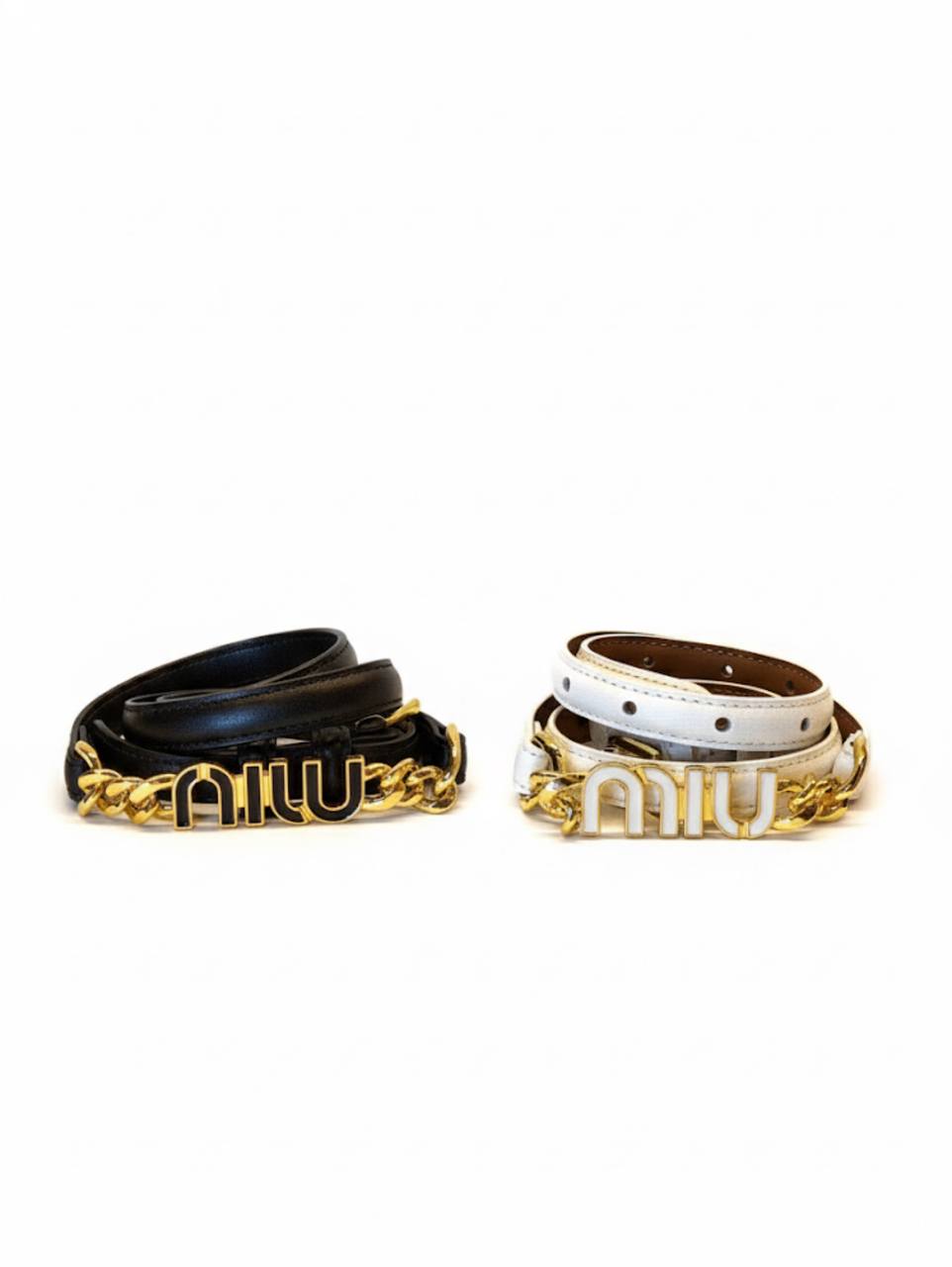 Miu Miu Leather Belt – White with Gold Chain