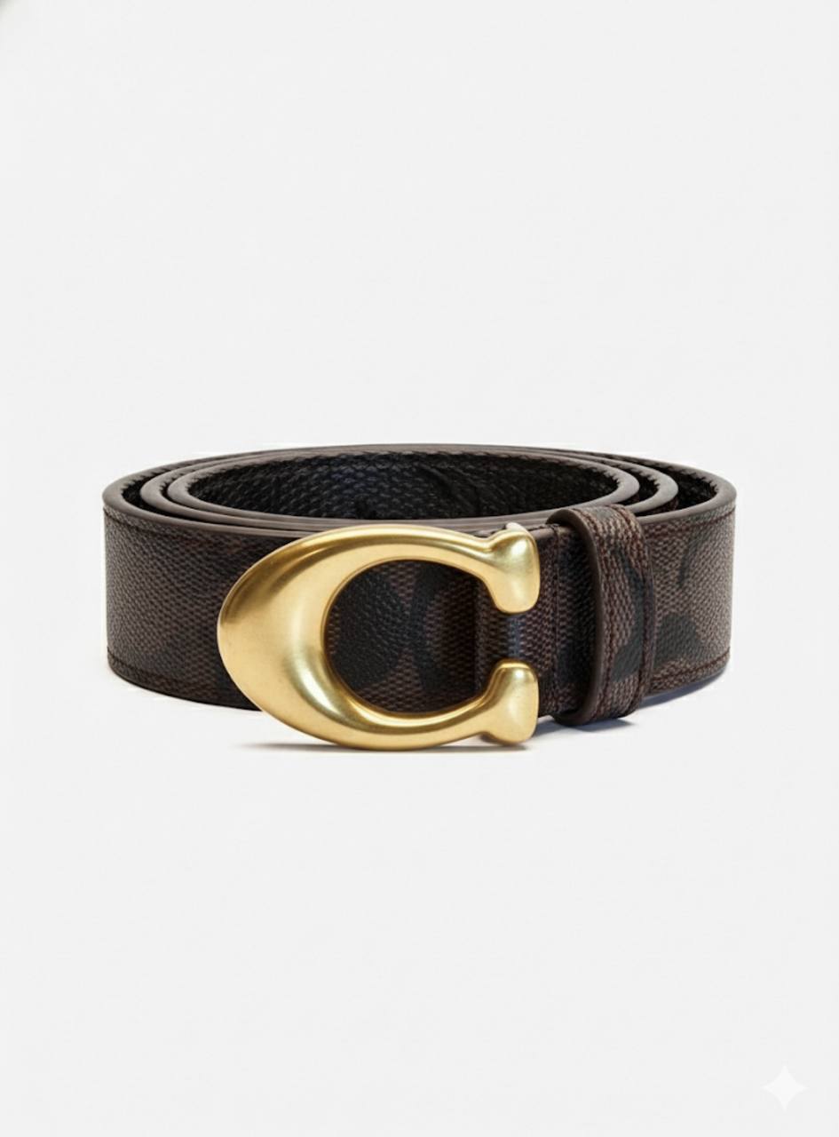Coach Signature  Leather Belt – Gold Buckle