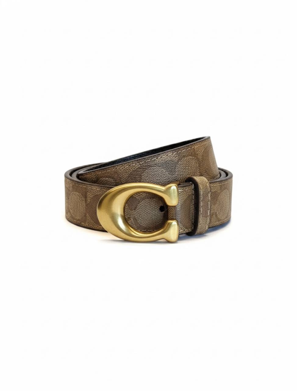 Coach Signature  Leather Belt – Gold Buckle