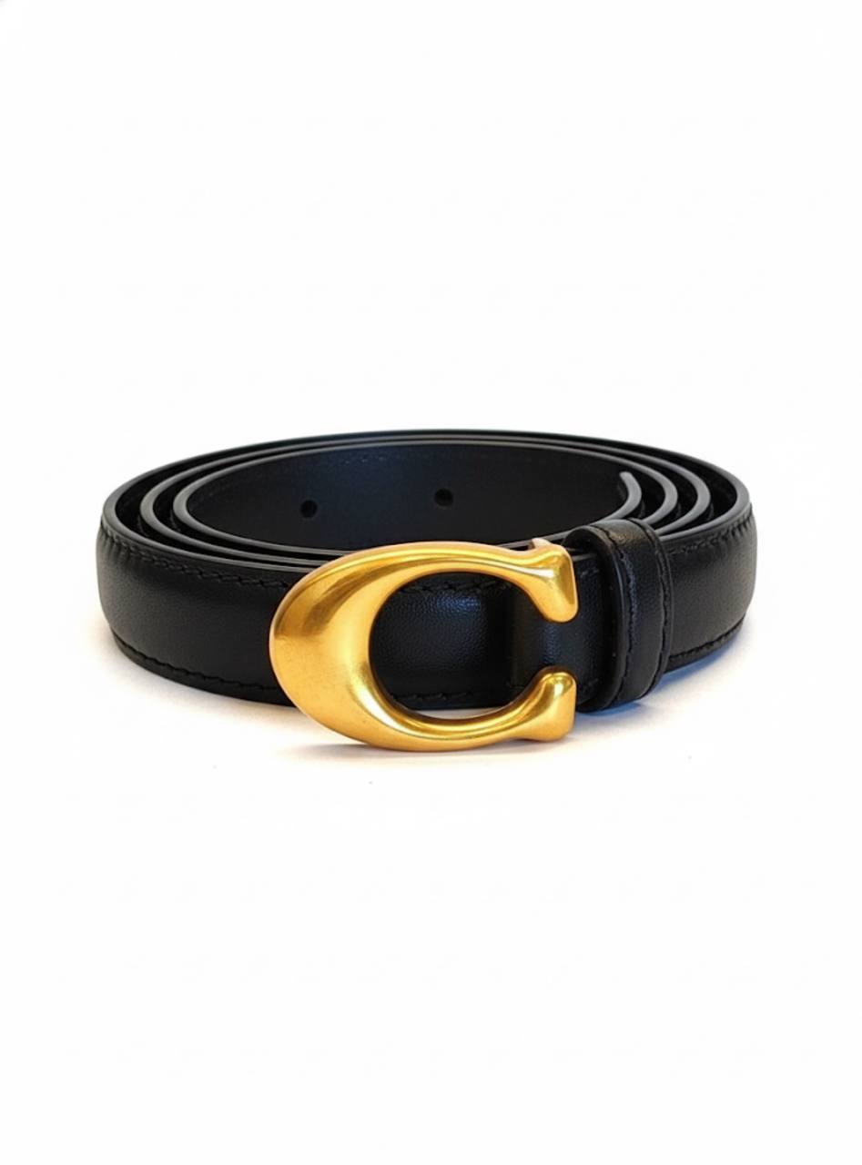 Coach Signature  Leather Belt – Gold Buckle