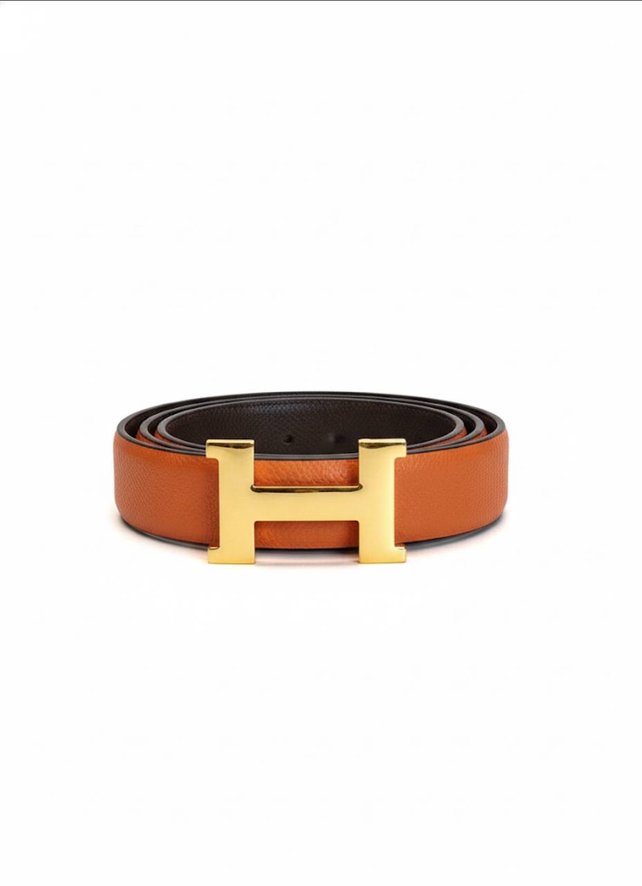 Hermès “H” Leather Belt – Gold Buckle