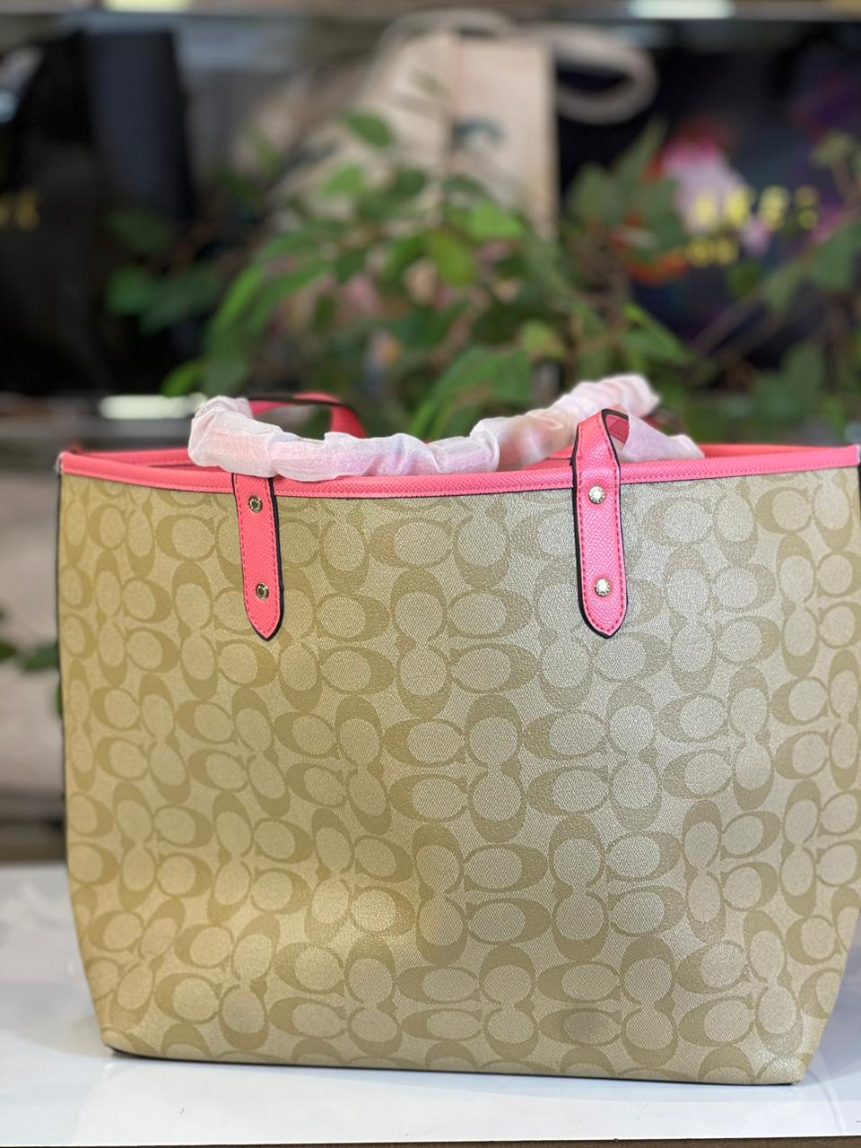 Coach-tote bag-Pink reversiabl