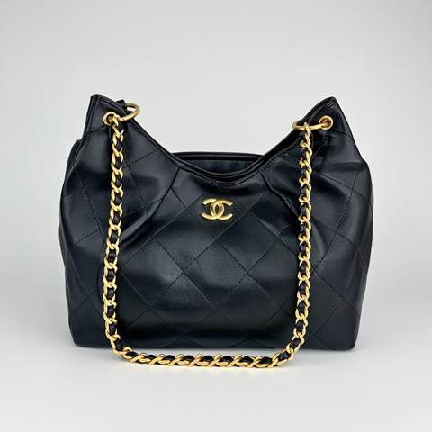 Chanel Quilted Hobo Bag (Black/Brown