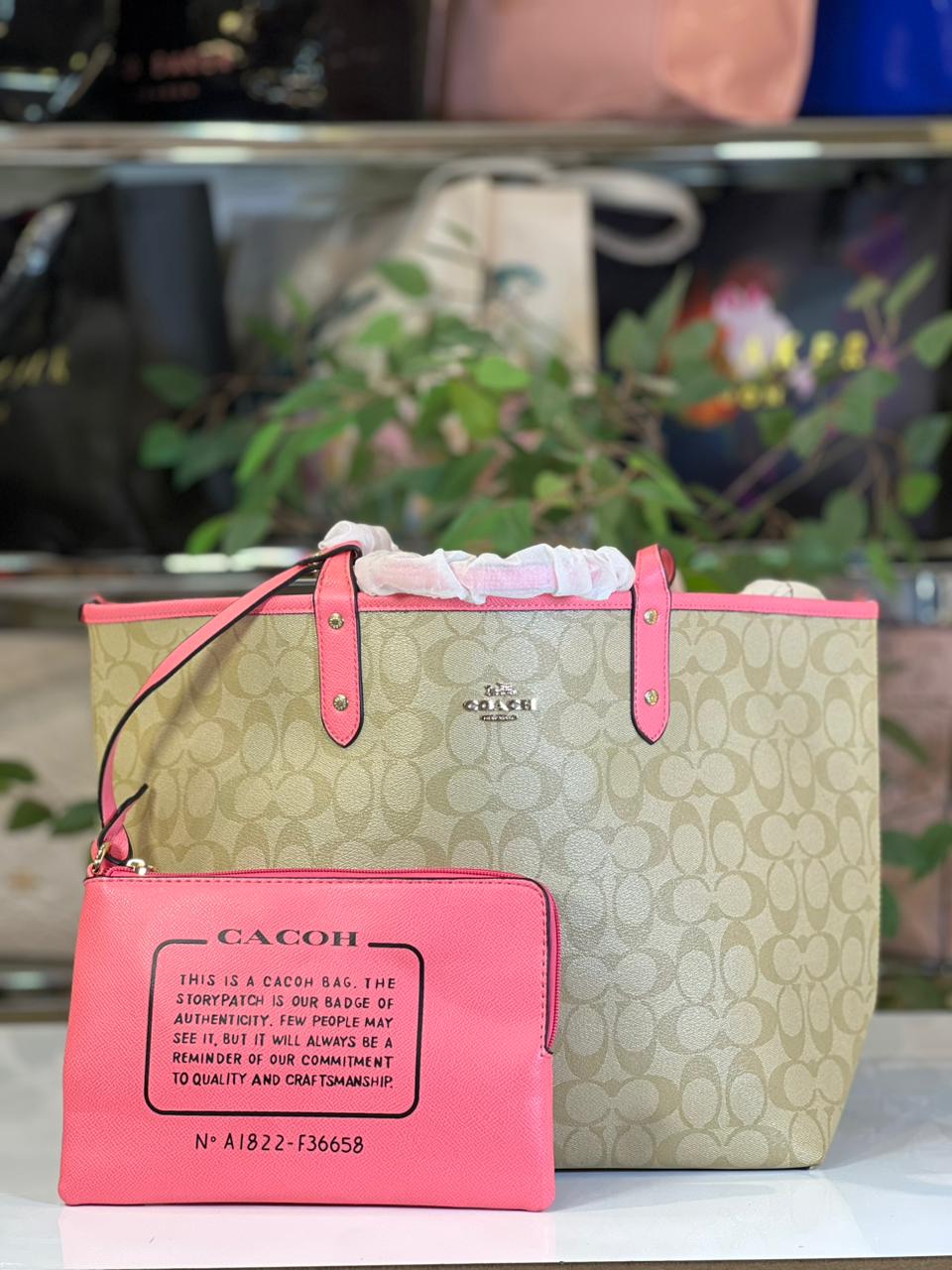 Coach-tote bag-Pink reversiabl