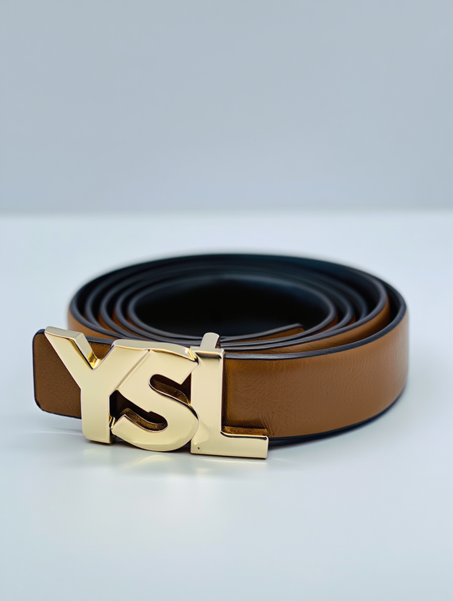 Saint Laurent YSL Bold Logo Leather Belt – Gold & Silver Buckle