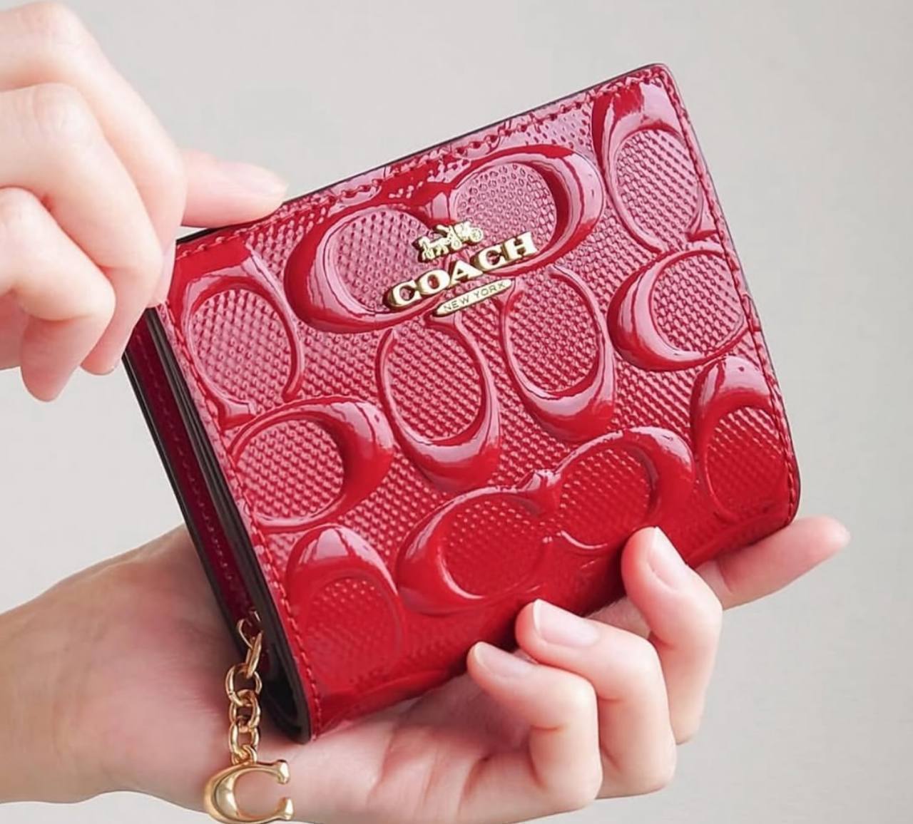 Coach Signature Patent Small Wallet – Red